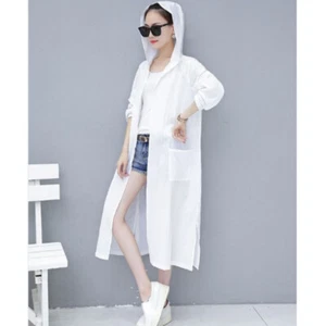 Lady Hooded Midi Jacket Open Front Summer Windbreaker Coat Embroidered Cardigans - Picture 1 of 12