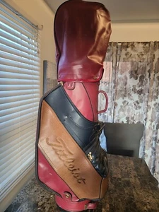 Titleist Golf Cart burgundyBag Vinyl Leather Vintage - Picture 1 of 12