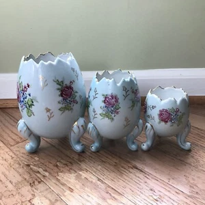 "Menge 3 Vintage NapcoWare 3199 handbemalte Porzellan Eier Vase Set 6"" 5"" und 4"" - Bild 1 von 7