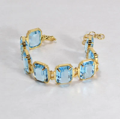 BRACCIALE ARGENTO 925 DORATO CRISTALLO AZZURRO 14 x 18 mm OTTAGONALE   AGRP 0149 - Immagine 1 di 3