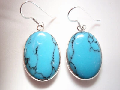 Reversible Mother of Pearl and Simulated Turquoise 925 Sterling Silver Earrings - Image 1 of 3