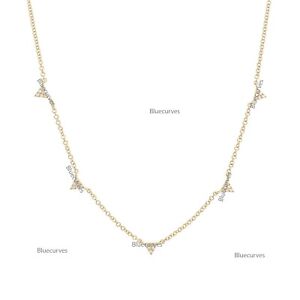 5 Triangle Pave Natural Diamond Choker Station Chain Necklace 14k Yellow Gold