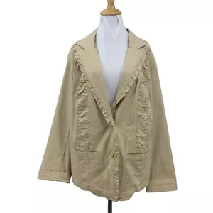 Spiegel Blazer Jacket Women Plus 20 W Beige Cotton Stretch Ruffle Notch Collar - Picture 1 of 9