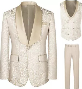 Men's Tuxedo Suits 3 Piece Wedding Prom Suits Paisley Blazer Jacket Vest Pants - Picture 1 of 60