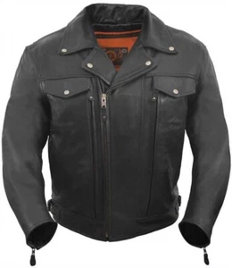 True Element Herren asymmetrische, belüftete Leder Motorradjacke mit 2 Utility - Bild 1 von 9