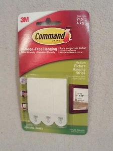 3M Command Picture Hanging Strips, Removable, 0.75" x 2.75" White 3 Pairs/Pack - Picture 1 of 5