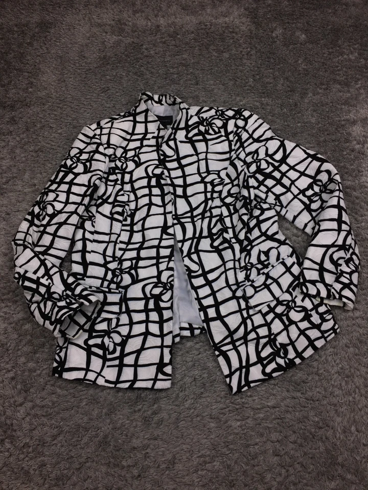 Investments Open Front Jacket Womens Size 14 White Black Design Cotton - Image 1 of 4