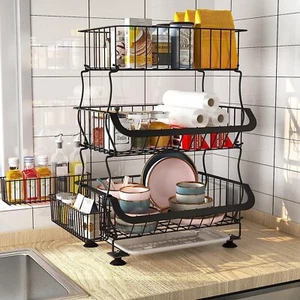 1Easylife 3 Tier Stackable Metal Wire Basket Cart with Rolling Wheels, Utility - Picture 1 of 6