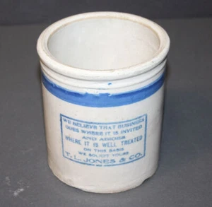 Antique Crock Stoneware Beater Jar Red Wing – T. L Jones Arnold Nebraska - Picture 1 of 6