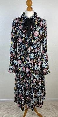 SILVIAN HEACH Damen Gr. 38 Kleid Blumenkleid schwarz bunt Maxikleid langarm 9B3 - Bild 1 von 4