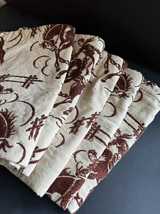 Vtg 40’s Cowboy Jaquard Woven Cotton Valance Curtains Bates Western Fabric Set-5 - Picture 1 of 23
