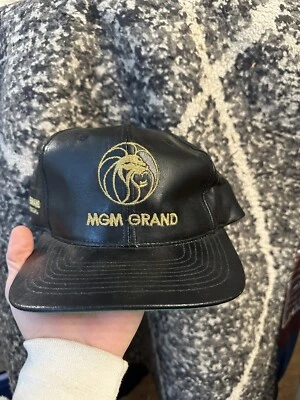 Vintage 1992 MGM Grand Las Vegas Leather SnapBack Hat Casino Hotel Gold Embroid - Image 1 of 4