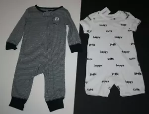 New Carter's 6m Boys 2 pack Rompers 1 Piece Outfits Black White Happy Cute - Picture 1 of 4