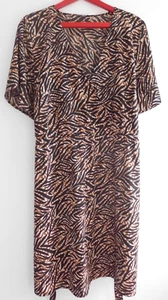 M&Co size 20 black/brown animal print belted crossover neck short sleeved dress - Picture 1 of 12