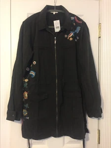 NWT Willow & Clay Olive Light Weight Jacket Floral Embroidery Women's Size Large - Picture 1 of 12