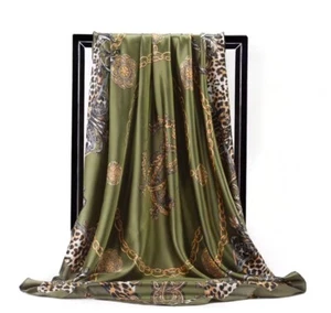 Square Satin Silk Scarf for Women - Elegant Floral Print Hair & Neck Scarf - Picture 1 of 12