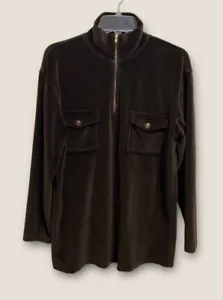 Vintage 90's Womens S Velour Quarter Zip 2 Patch Pockets Long Sleeve Shirt - Picture 1 of 9