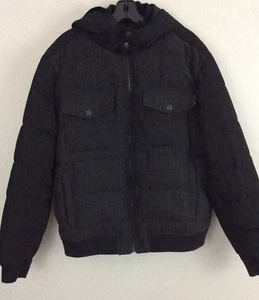 Marc Anthony Jacket Size XL Black Wool Front, Puffer Back & Sleeve Bomber W/Hood - Picture 1 of 5