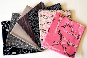 Quilt Fabric Fat Quarters Black Gray Pink Eiffel Tower 18"x21" Lot of 7 Cotton - Picture 1 of 8