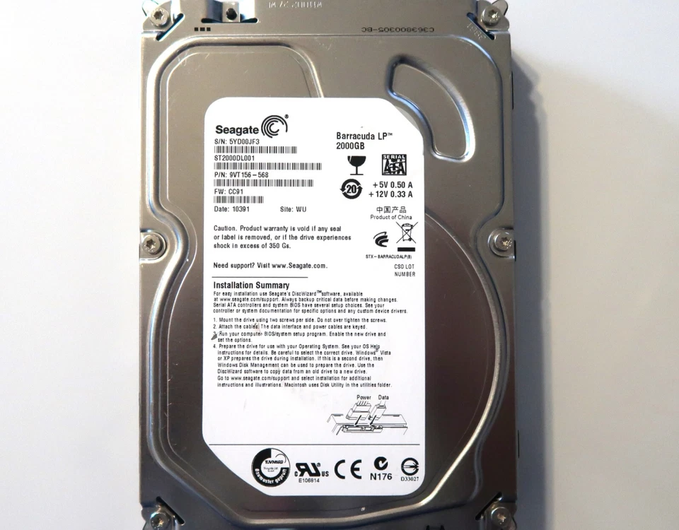 Seagate ST2000DL001 9VT156-568 CC91 WU China (5YD0) 3.5" 2.0TB Sata MAR-2010 - Image 1 of 1
