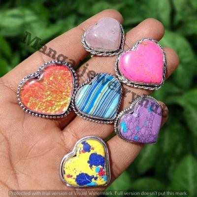 Anillos de corazón turquesa y mezcla de piedras preciosas 5 piezas enchapados en plata 925 joyería al por mayor Foto 1 de 4