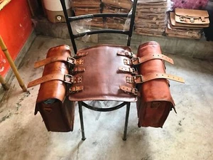 Motocicleta Cuero Marrón 2 Bolsas Laterales Bolsa de Asiento Extra Alforjas Alforjas - Imagen 1 de 12
