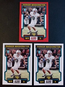 (3) 2023 Panini Score Red/Base Parker Washington RCs # 361 Jacksonville Jaguars