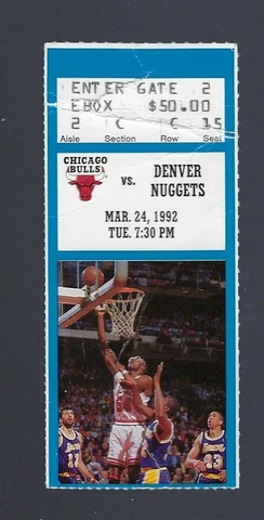 VINTAGE 1992 NBA CHICAGO BULLS TICKET STUB MICHAEL JORDAN 50 POINTS BLUE MAR24 Cover