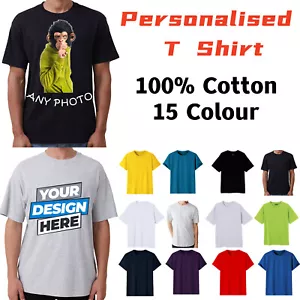 Adults 100% Cotton Custom T Shirt Personalised Printed Tee w Photo Design Logo - Picture 1 of 16