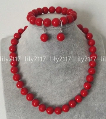 8/10/12/14mm Natural Red South Sea Shell Pearl Necklace Bracelet Earrings Set - Image 1 of 3