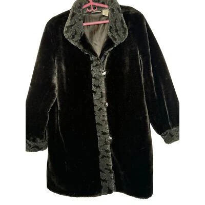 Blair Vintage Black Faux Fur Winter Coat Button Up Size XL Pristine - Image 1 of 3