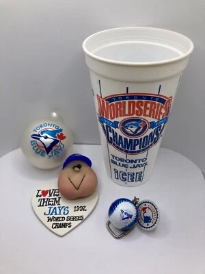 VTG Toronto Blue Jays Fan Pack World Series Icee Cup, Keychain, Magnet, Ornament - Image 1 of 4