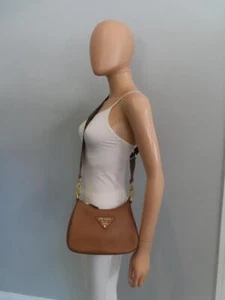 PRADA Caramel Grainy Leather Fabric Strap Shoulder/Crossbody Bag - Picture 1 of 23