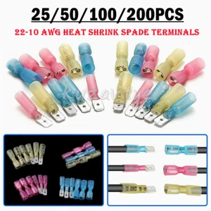 25/50/100Pcs Spade Heat Shrink Quick Disconnect Crimp Terminals Wire Connectors - Picture 1 of 17