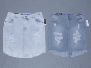 NWT Juniors Sapphire Ink Destructed Denim Skirt - U Pick Wash + Size MSRP $44 - Picture 1 of 6