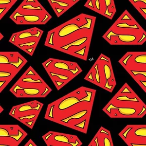 BTHY Superhero Superman Man of Steel Logo schwarz Baumwolle Flanell Stoff B 1/2 Yard - Bild 1 von 2