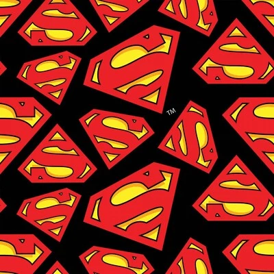 BTHY Superhero Superman Man of Steel Logo Black Cotton Flannel Fabric B 1/2 Yard - Image 1 of 2