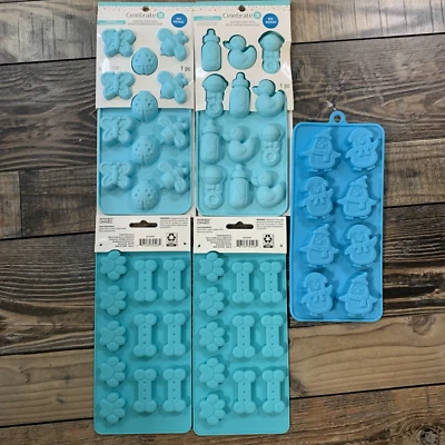4 Silicone Molds Baby Shower Butterfly Dog Wax Melt Chocolate 1 Penguin Ice Mold - Image 1 of 4