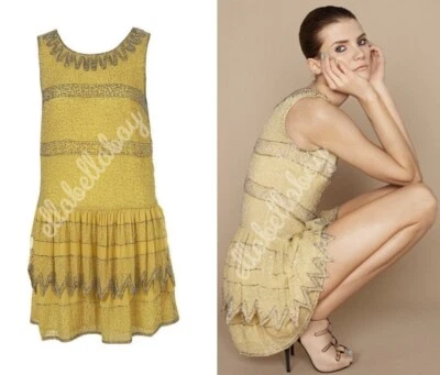 Vestido recto TOPSHOP vintage Zig Zag adornado con cuentas años 20 aleta Charleston UK10 Foto 1 de 4