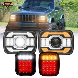 4pcs 7x6" LED Headlight + 16 Led Brake Tail Light For Jeep Wrangler YJ 1986-1995 - Picture 1 of 12