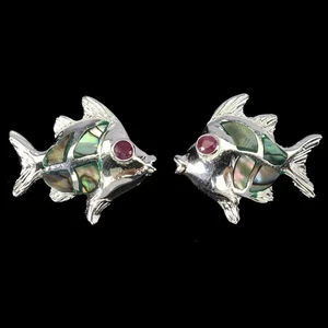 925 Sterling Silver Earrings Round Ruby Myanmar Mother Of Pearl Gemstone Jewelry - Picture 1 of 13