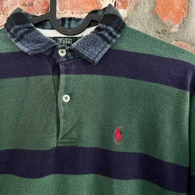 VTG Polo Ralph Lauren Long Sleeve Green Striped Boys XL Polo Shirt 19.5x 27 - Image 1 of 4