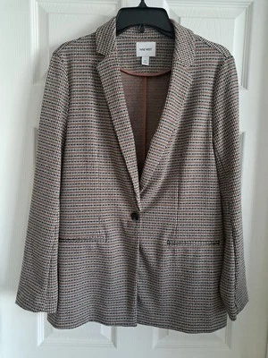 Nine West Womens Jersey Knit Fitted Blazer Jacket Brown/black/white. US M - Image 1 of 4