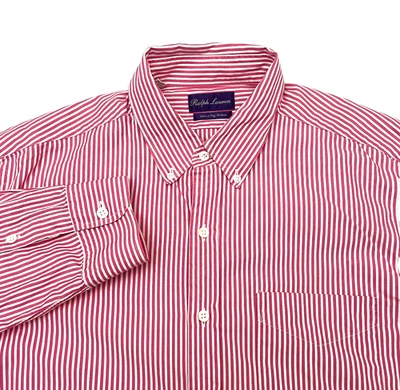 Ralph Lauren Purple Label Striped Button Down Shirt 17 Pink Made in Italy - Image 1 of 4