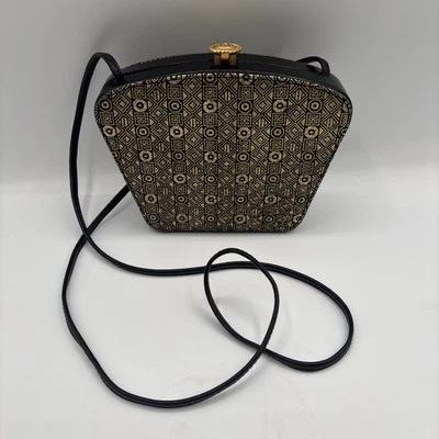 Cartera Bandolera Vintage Albert Nipon Negra/Dorada Imitación Cuero Estampado Pequeña Foto 1 de 4