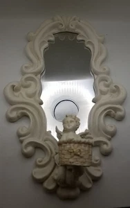 Vintage weiß farbig verspiegelt Cherub Engel Kerzenhalter Wandleuchter - Bild 1 von 12