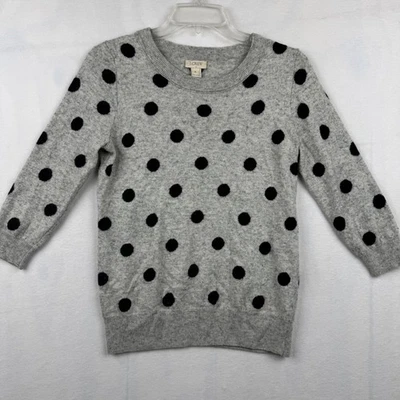 J Crew Womens Gray Merino Wool Blend Polka Dot Crewneck Sweater Size S - Image 1 of 4