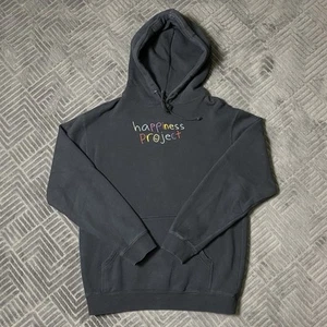 Happiness Project Embroidered Suicide Awareness Black Hoodie Pullover Unisex - Picture 1 of 5