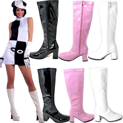 New Women's Fancy Dress Sexy Go Go Knee High Boots Cool 60's 70s Party Sizes 3-8 - Image 1 of 4