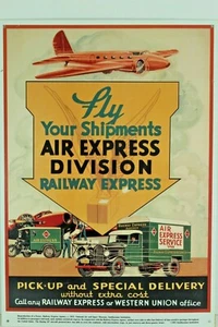 Fly Your Shipments Air Express Division, Eisenbahn Express Schild. 17" X 12". - Bild 1 von 4